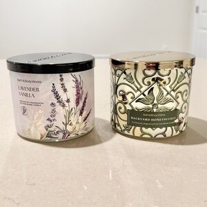 Bath & Body Works 2 Candle Bundle Lavender Vanilla Backyard Honeysuckle